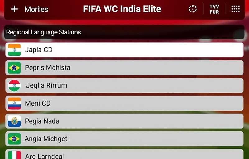 Localized Versions of FIFA WC India Elite FIFA WC India Elite showing regional language options